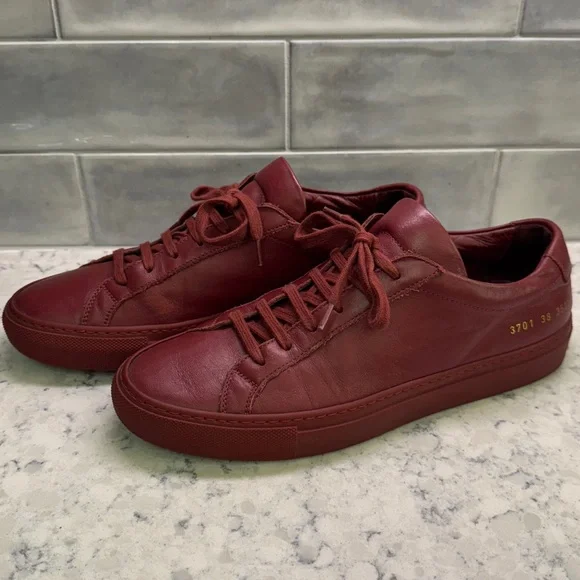 Common Projects Achilles Low BRICK (Wine) Leather Sneakers HTF Sz 38 WOMAN - Picture 10 of 11